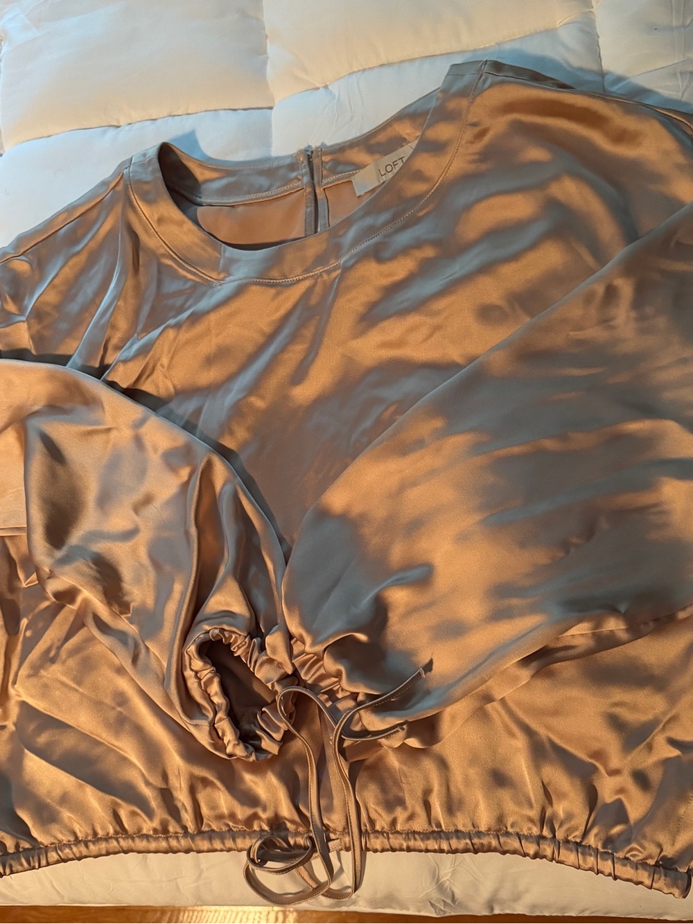LOFT Satin Drawstring Crop Top in Champagne Gold